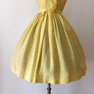 1950s 1960s - Gorgeous Yellow Textured Rayon Dress - W27.5 (70cm)