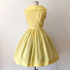 1950s 1960s - Gorgeous Yellow Textured Rayon Dress - W27.5 (70cm)