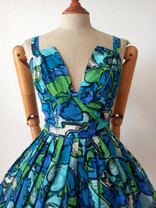 1950s - Stunning Novelty Abstract Cold Rayon Dress  - W25 (64cm)