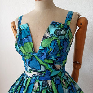 1950s - Stunning Novelty Abstract Cold Rayon Dress  - W25 (64cm)