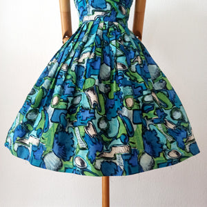 1950s - Stunning Novelty Abstract Cold Rayon Dress  - W25 (64cm)