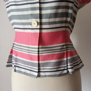 1950s - Ultra-gorgeous Pink & Grey Cotton Blouse - W31 (80cm)