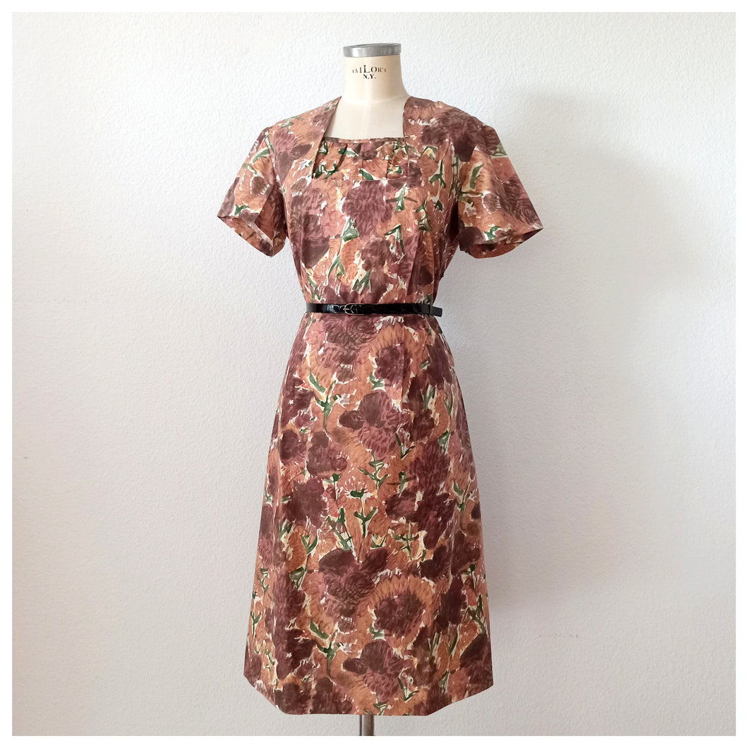 1950s - Gorgeous French Abstract Floral Cotton Dress - W34 (86cm)