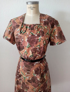 1950s - Gorgeous French Abstract Floral Cotton Dress - W34 (86cm)