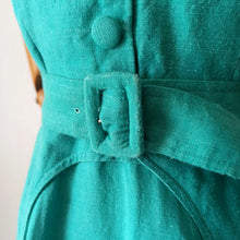 Cargar imagen en el visor de la galería, 1940s 1950s - Gorgeous Green Linen Dress - W26 (66cm)
