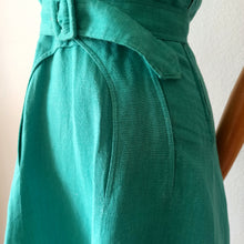 Cargar imagen en el visor de la galería, 1940s 1950s - Gorgeous Green Linen Dress - W26 (66cm)
