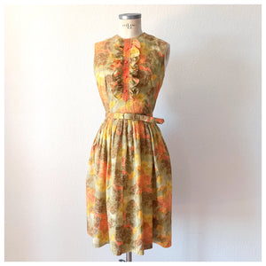 1960s - LENBARRY, USA - Gorgeous Smoked Cotton Dress  - W28.5 (72cm)