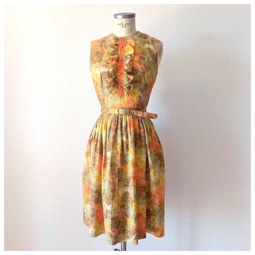 1960s - LENBARRY, USA - Gorgeous Smoked Cotton Dress  - W28.5 (72cm)