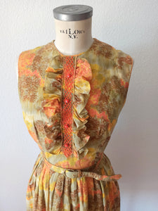 1960s - LENBARRY, USA - Gorgeous Smoked Cotton Dress  - W28.5 (72cm)