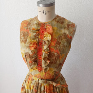 1960s - LENBARRY, USA - Gorgeous Smoked Cotton Dress  - W28.5 (72cm)