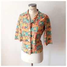 Charger l&#39;image dans la galerie, 1950s 1960s - Lovely Mediterranean Novelty Top - Sz. M/L
