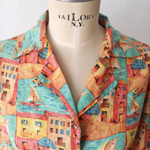 1950s 1960s - Lovely Mediterranean Novelty Top - Sz. M/L