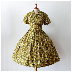 1950s - MARIE BONHEUR, Paris - Fabulous Belted Dress - W34 (86cm)