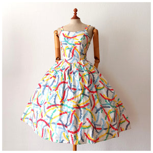 VTG Does 50s - Spectacular Colorful Cotton Dress  - W28/32 (70/82cm)