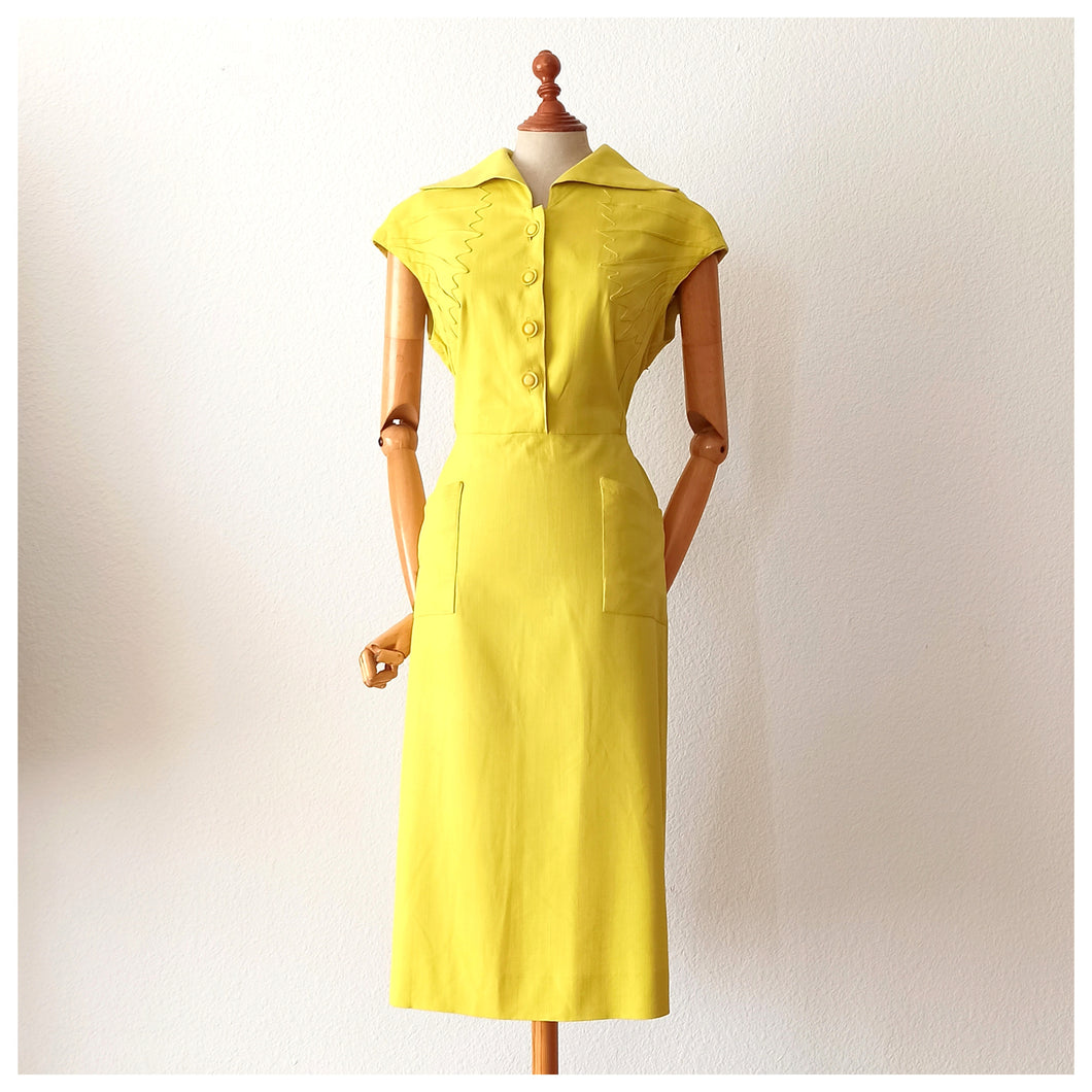 1940s 1950s - Outstanding French Couture Linen Dress  - W31.5/32 (80/82cm)