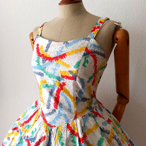 VTG Does 50s - Spectacular Colorful Cotton Dress  - W28/32 (70/82cm)