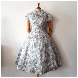 1950s - Gorgeous Novelty Floral Cotton Dress - W30 (76cm)