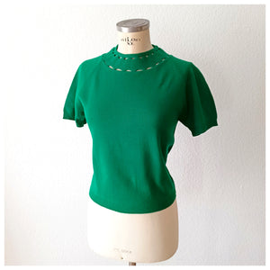 1950s 1960s - Gorgeous Green Soft Wool Knit Top - Sz. S/M