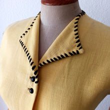 Charger l&#39;image dans la galerie, 1940s - Stunning Black &amp; Yellow French Linen Dress - W26 (66cm)
