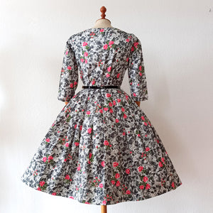 1950s - Exquisite French Roseprint Cotton Dress - W28 (70cm)