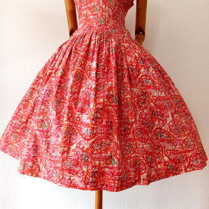 1950s - Spectacular French Shawl Collar Cotton Dress - W31 (78cm)