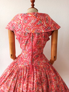 1950s - Spectacular French Shawl Collar Cotton Dress - W31 (78cm)