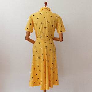 1940s 1950s - Beautiful Butter Yellow Cotton Dress - W28.5 (72cm)