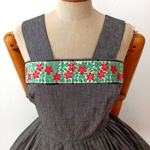 1950s - FRANCE - Gorgeous Grey Floral Cotton Dress - W27.5 (70cm)