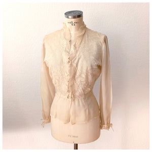 1940s - Exquisite Handmade French Silk Sheer Blouse - W31 (80cm)