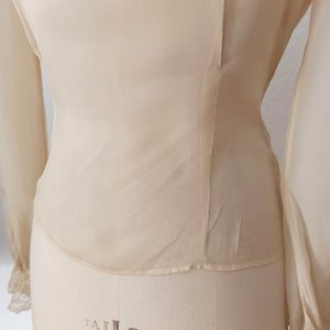 1940s - Exquisite Handmade French Silk Sheer Blouse - W31 (80cm)