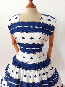 1950s - Fabulous Diamonds Cotton Dress - W32 (82cm)