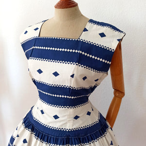 1950s - Fabulous Diamonds Cotton Dress - W32 (82cm)