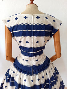 1950s - Fabulous Diamonds Cotton Dress - W32 (82cm)