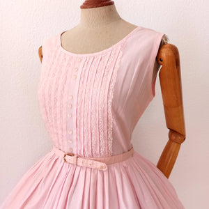 1950s 1960s - Adorable Pink Pale Cotton Lace Dress - W31 (78cm)