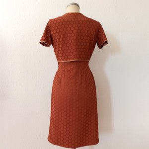 1960s - Stunning Brown Cotton Bolero Dress - W28 (72cm)