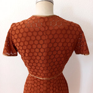 1960s - Stunning Brown Cotton Bolero Dress - W28 (72cm)