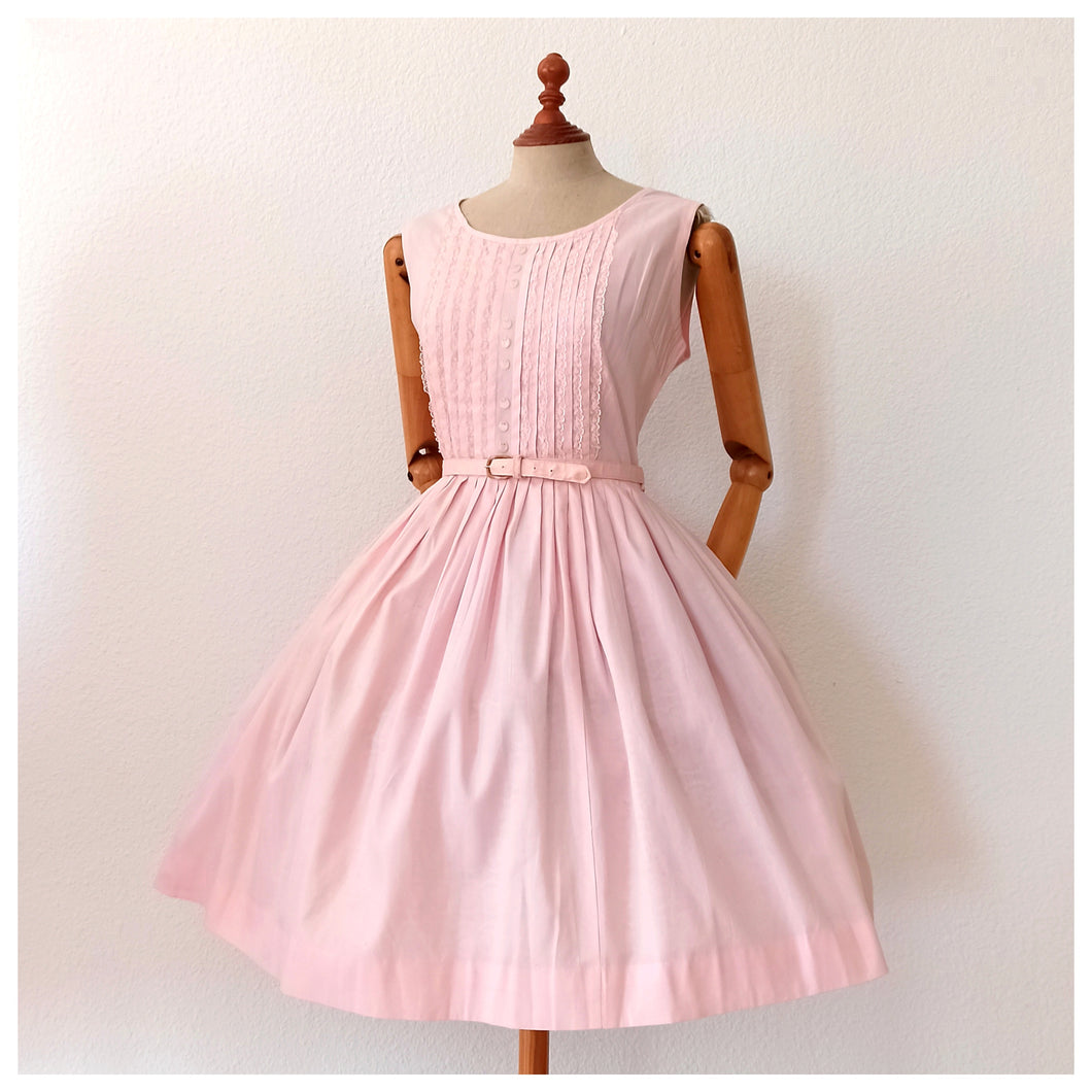 1950s 1960s - Adorable Pink Pale Cotton Lace Dress - W31 (78cm)