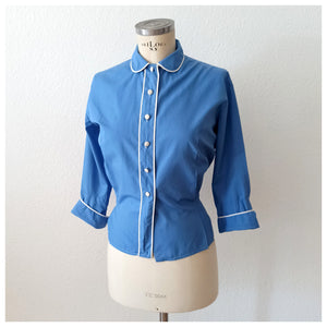 1950s - BELLATIL, Paris - Adorable Peter Pan Collar Blouse - W35 (90cm)