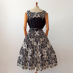 1950s - Spectacular Black See-Through Cotton Dress - W26/33 (66/84cm)