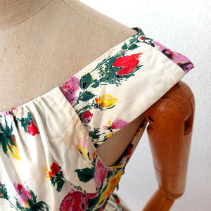 1950s - Lovely French Floral Print Cotton Dress - W25 (64cm)