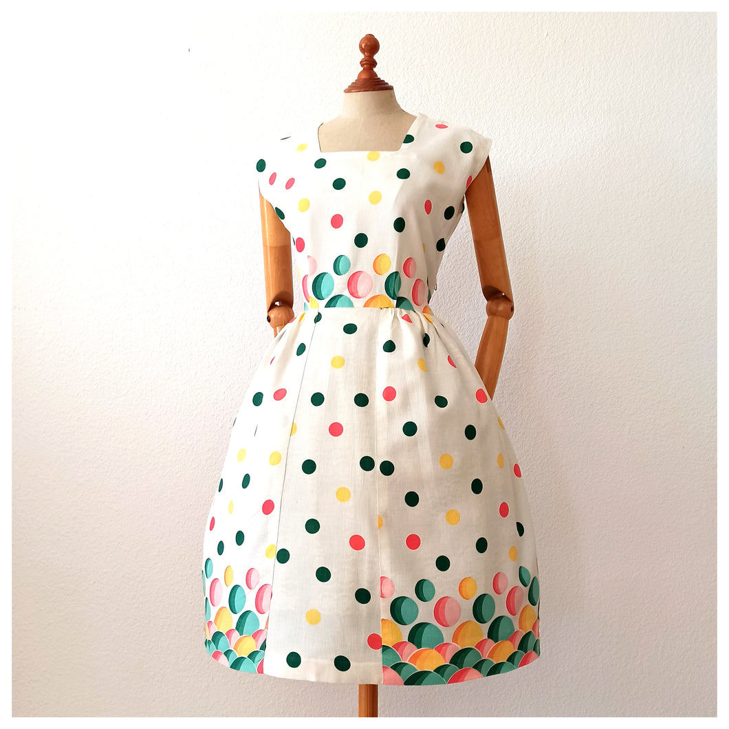 1950s 1960s - Fabulous Colorful Bubbles Dress - W30 (76cm)