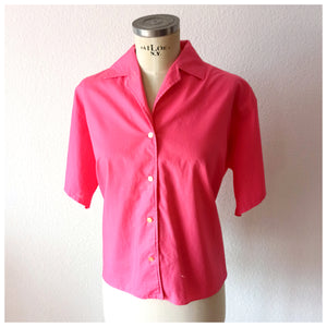 1950s - JOSSELYNE, France - Gorgeous Pink Cotton Blouse - Sz.50