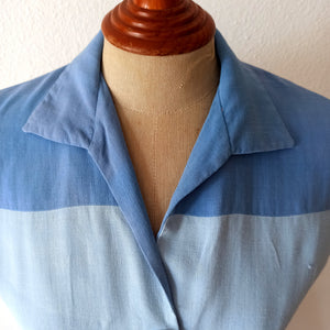 1950s - Marvelous Blue Shades Linen Dress - W27.5 (70cm)