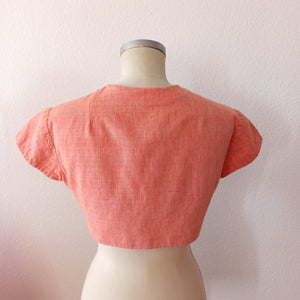 1950s - Adorable Massive Buttons Salmon Bolero Dress - W27.5 (70cm)