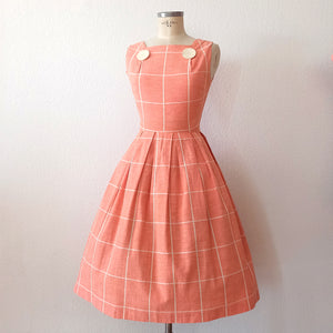 1950s - Adorable Massive Buttons Salmon Bolero Dress - W27.5 (70cm)