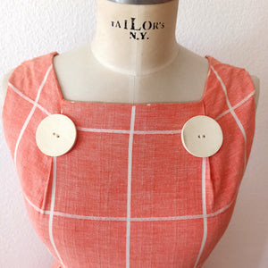 1950s - Adorable Massive Buttons Salmon Bolero Dress - W27.5 (70cm)