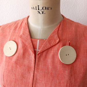 1950s - Adorable Massive Buttons Salmon Bolero Dress - W27.5 (70cm)