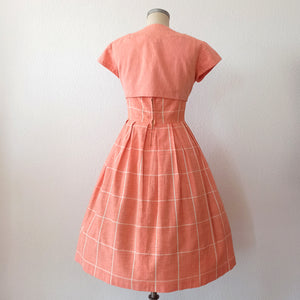 1950s - Adorable Massive Buttons Salmon Bolero Dress - W27.5 (70cm)