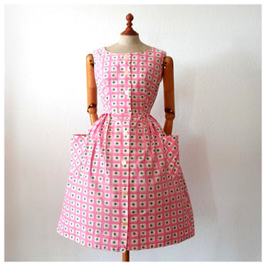 1950s 1960s - Adorable Green Diamonds Cotton Dress - W27/28 (68/70cm)