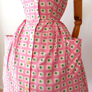 1950s 1960s - Adorable Green Diamonds Cotton Dress - W27/28 (68/70cm)